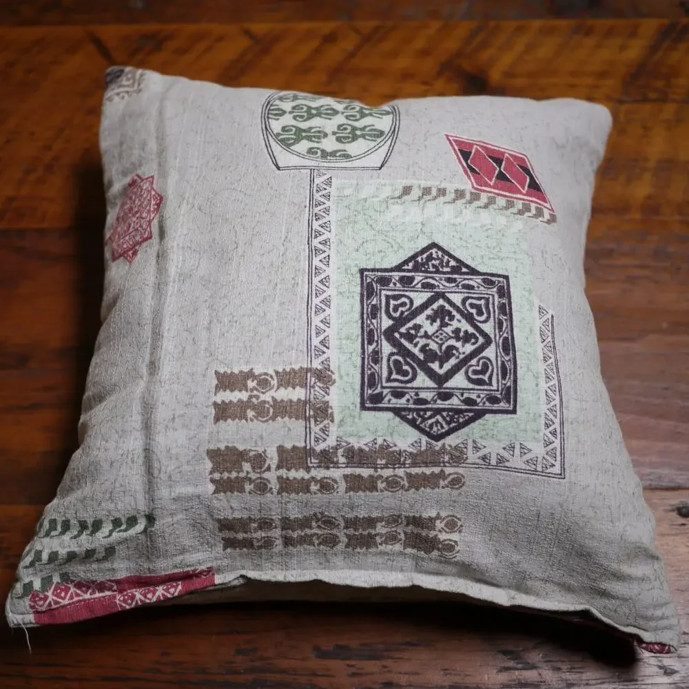 Vintage 50s Mid Century Modern Barkcloth Damask Couch Throw Pillow Square 15”x14